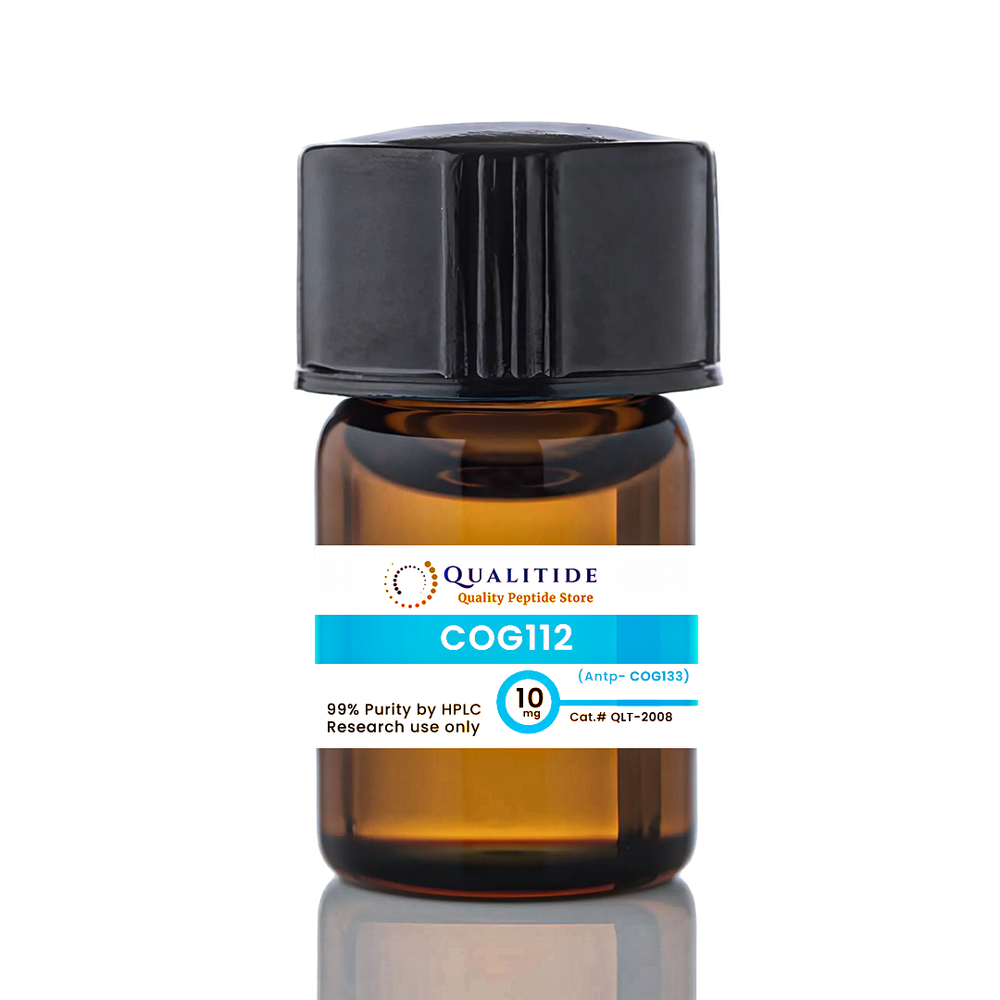 COG112 ApoE mimetic peptide bottle for research use, brown glass with black cap.