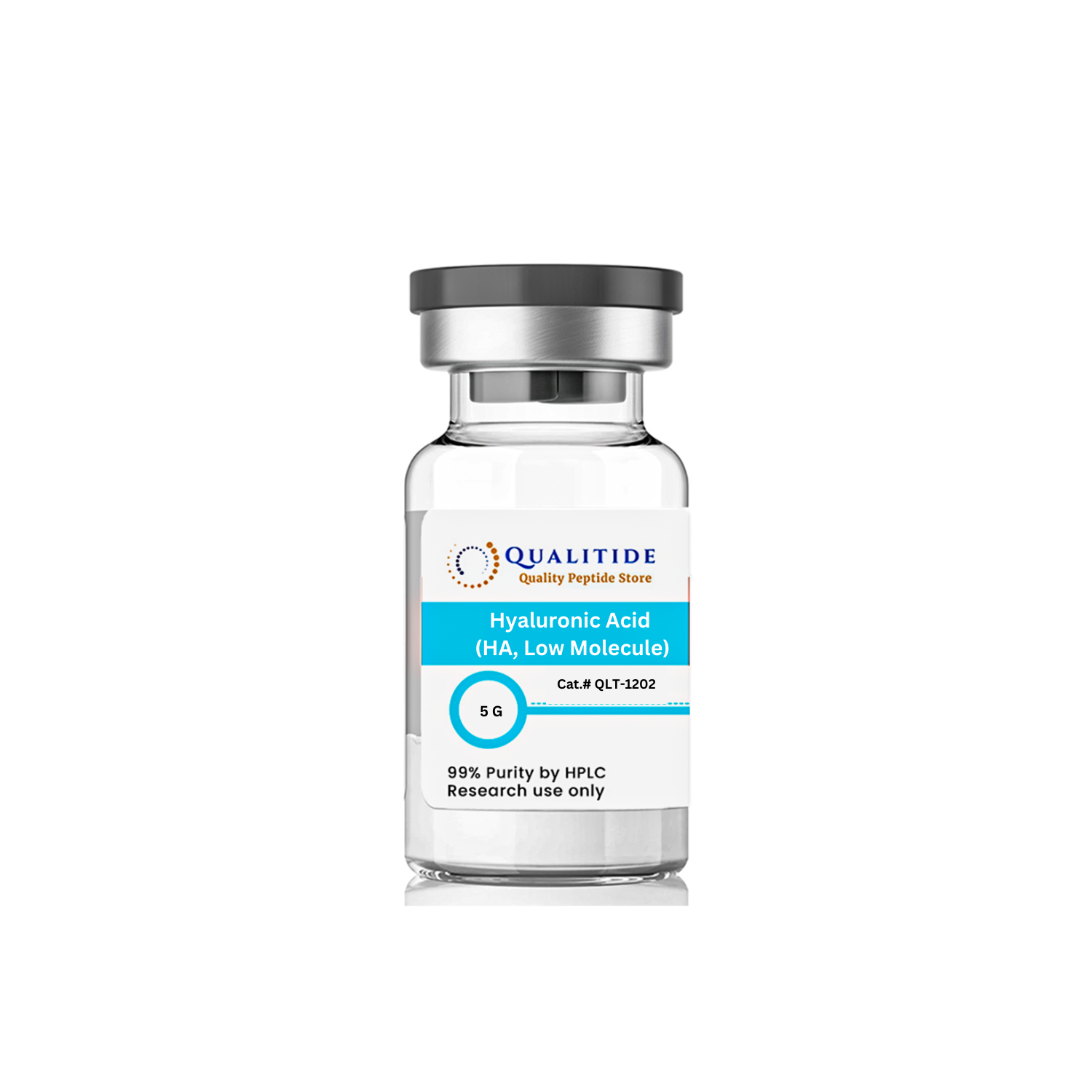 Hyaluronic acid vial with high purity, low molecular weight for skincare use.