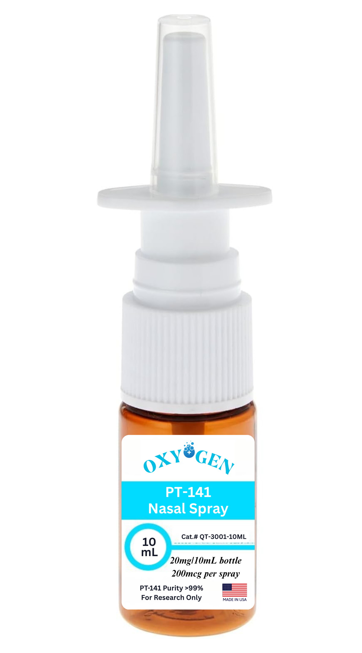 OxyGen PT-141 nasal spray bottle for research, peptide for sexual arousal and libido enhancement